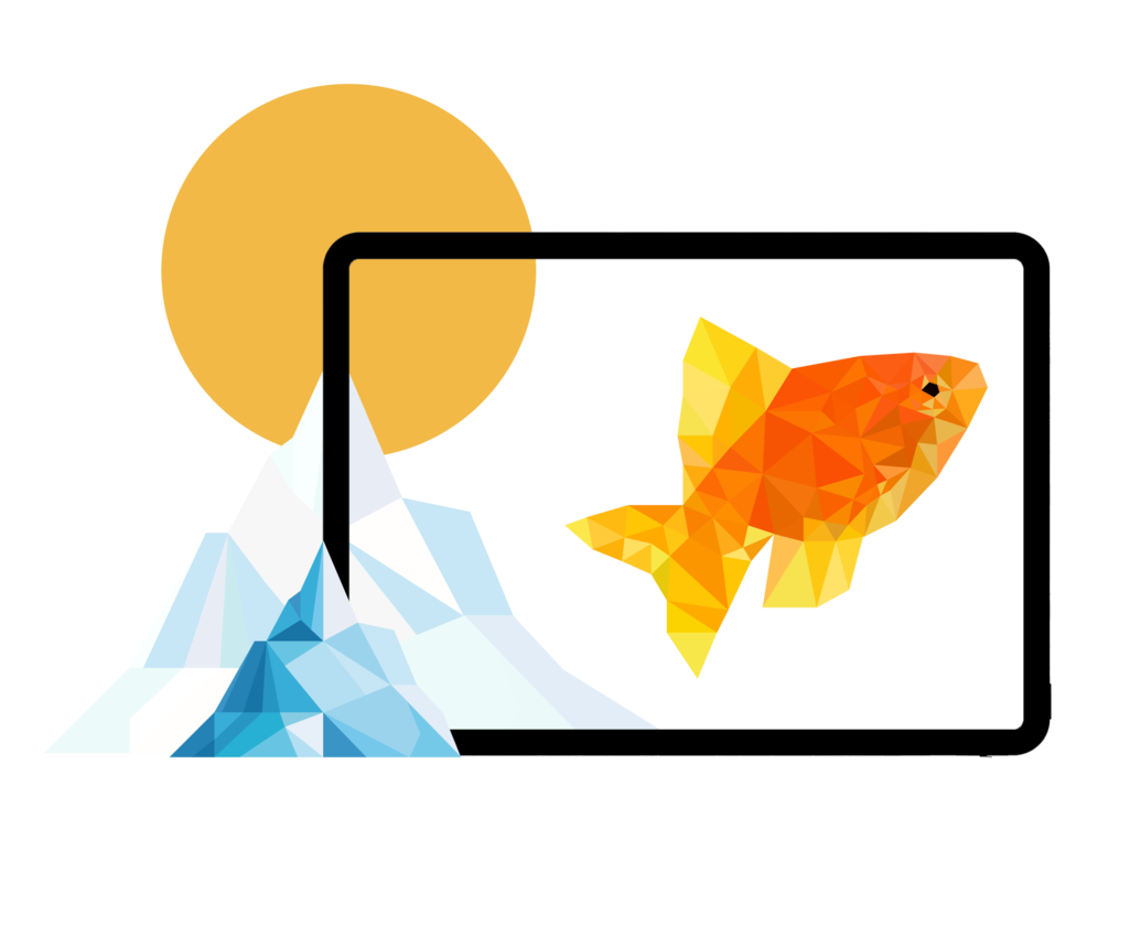 Illustration mit einem Fisch auf einem Tablet
