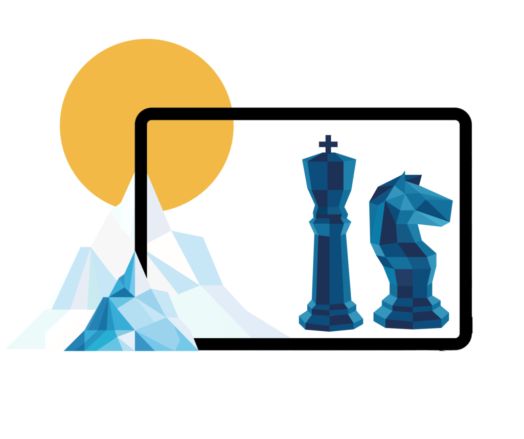 Illustration mit zwei Schachfiguren auf einem Tablet